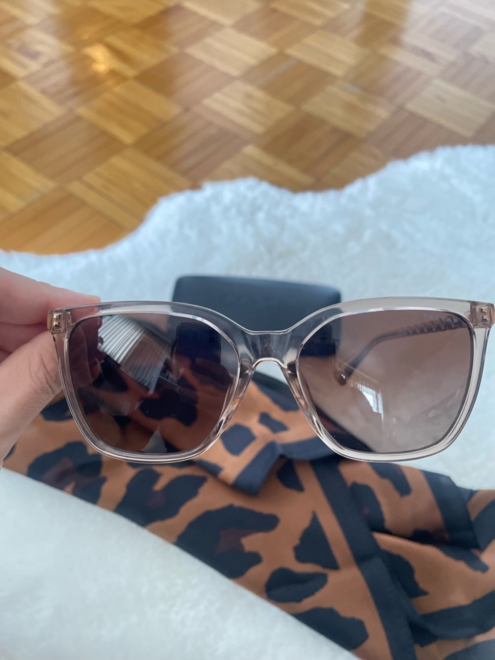 Ralph Lauren Clear Nude Frame Sunglasses with Brown Lenses